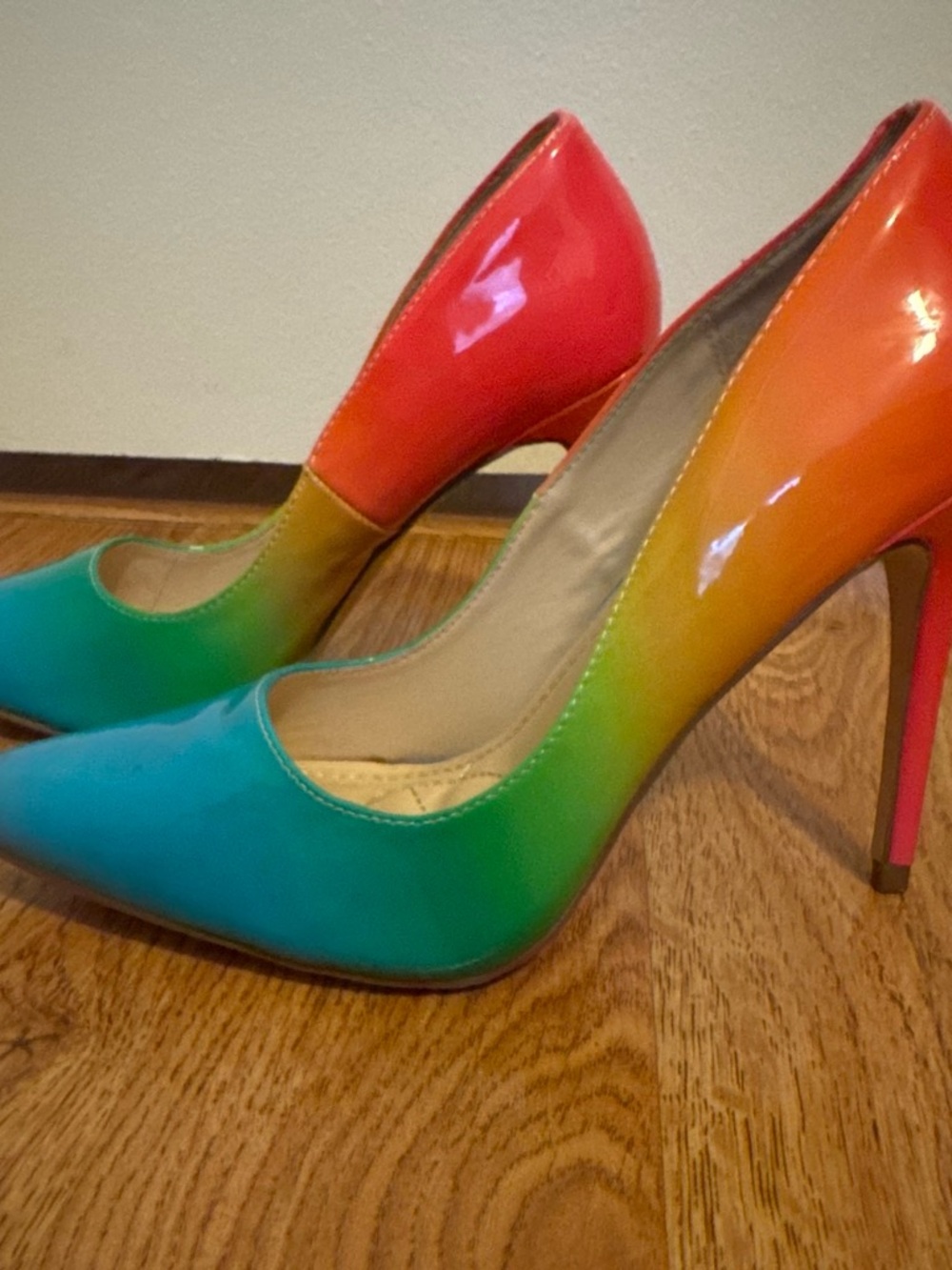 Anne Michelle Rainbow Ombre Patent Pointed Toe Stiletto Pumps Heels Size 8